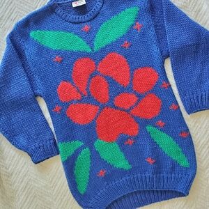 Retro Clorful Floral Knit Sweater